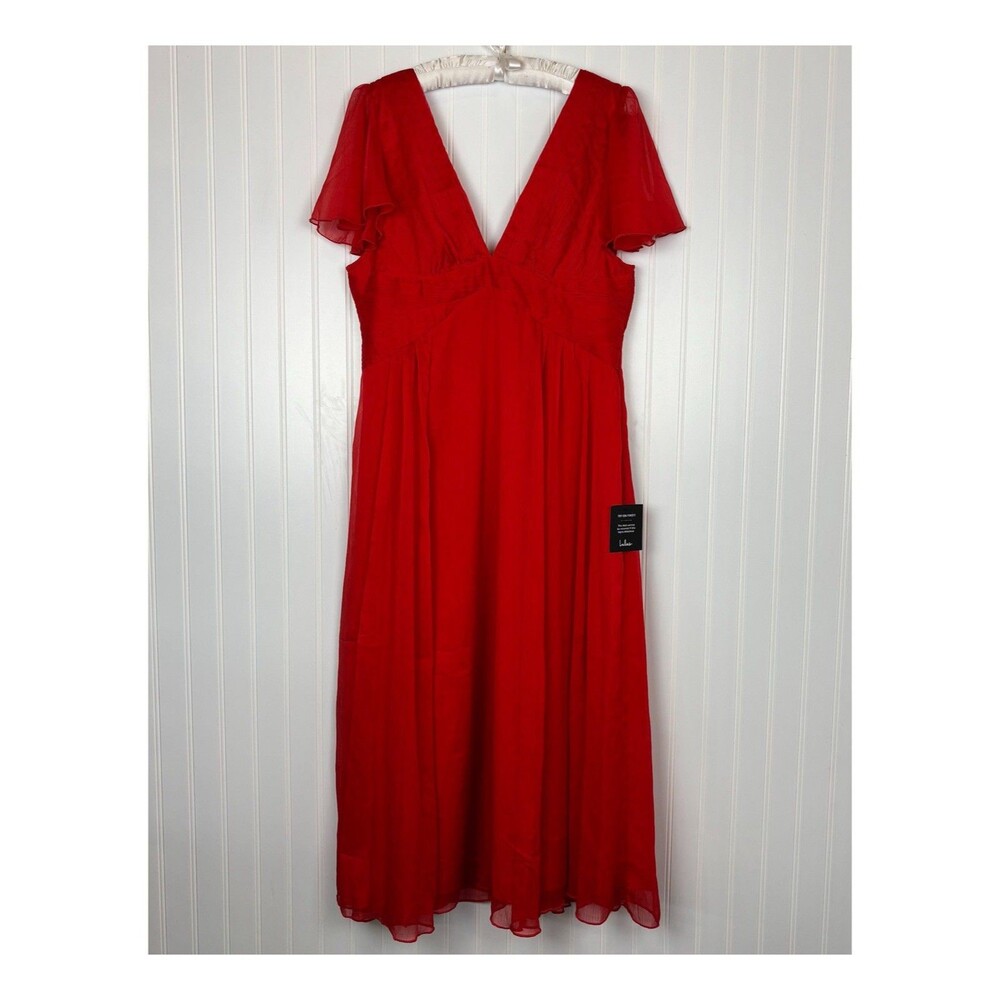 Lulus Women Dress XL Ideal Perception Midi Red Flutter Sleeve V Neck Wedding NWT